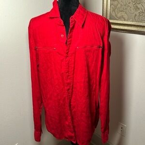 GUESS buttoned down long sleeves 100% cotton‎ zip pockets men’s red shirt Sz XL